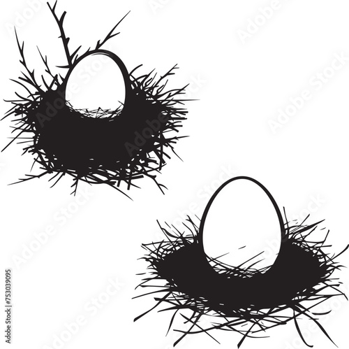 Egg in a nest silhouette vector on white background