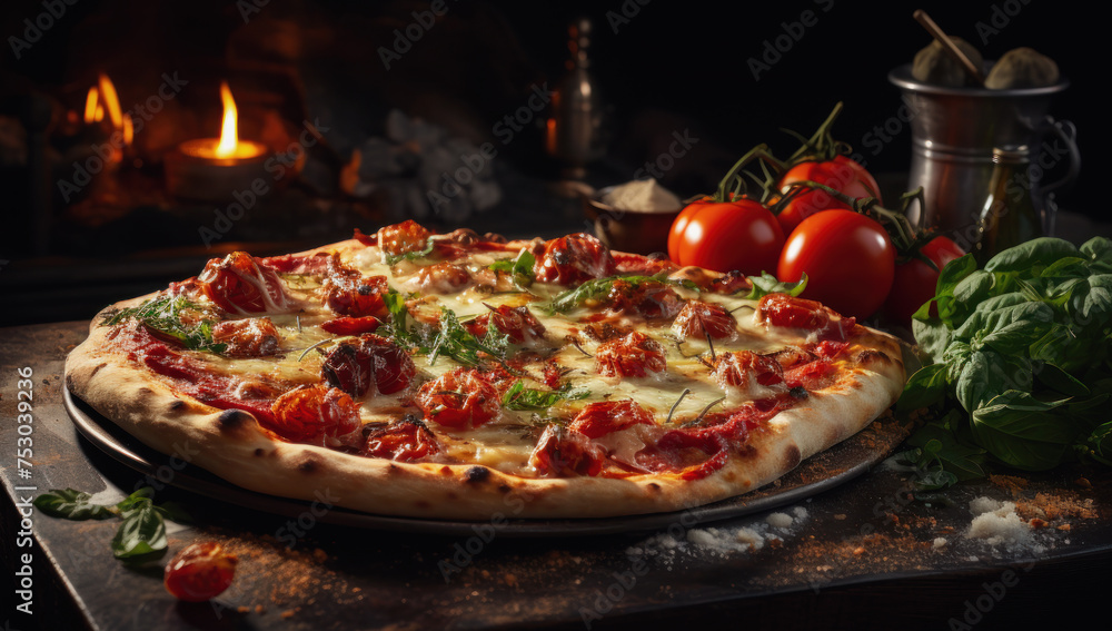 Delicious Italian pizza. Traditional homemade pizza. Mediterranean style Delicious Italian pizza. Traditional homemade pizza. Mediterranean style