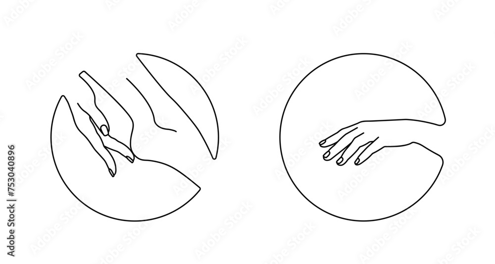 round highlights for nail business, manicure salon, spa treatment icon set, pedicure black outline, minimalist vector icons