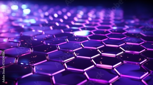 Blockchain network hexagonal shapes purple hue