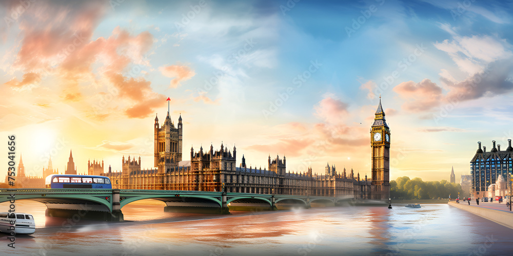 Sunny Skies Over the Parliament's Clock Tower illustration art