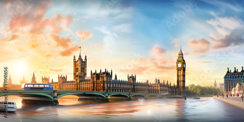 Sunny Skies Over the Parliament's Clock Tower illustration art