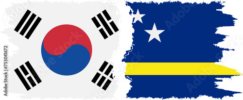 Curacao and South Korea grunge flags connection vector