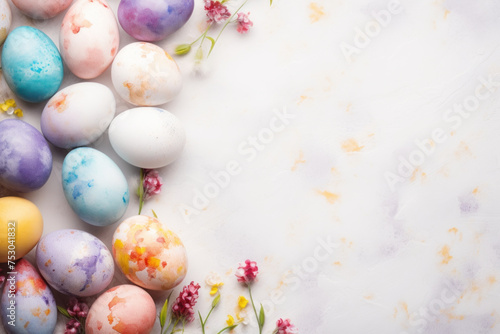 Pastel colored Easter eggs with floral accents on white
