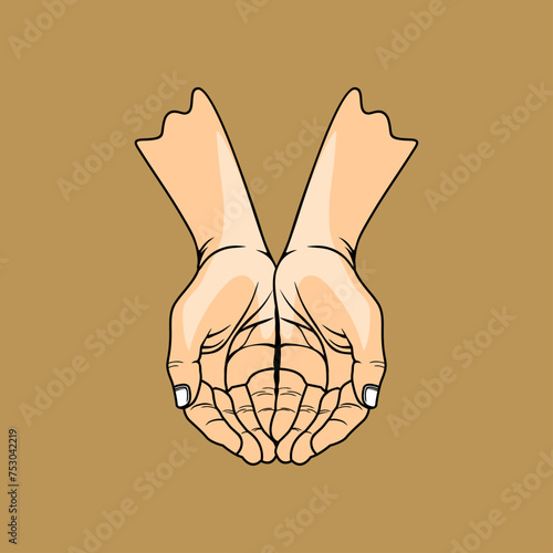 both hands open looking up vector illustration