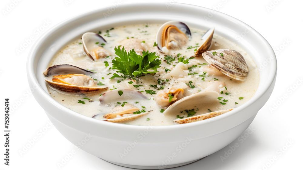 a American Cuisine, Clam Chowder, with isolated on white background a American Cuisine, Clam Chowder, with isolated on white background