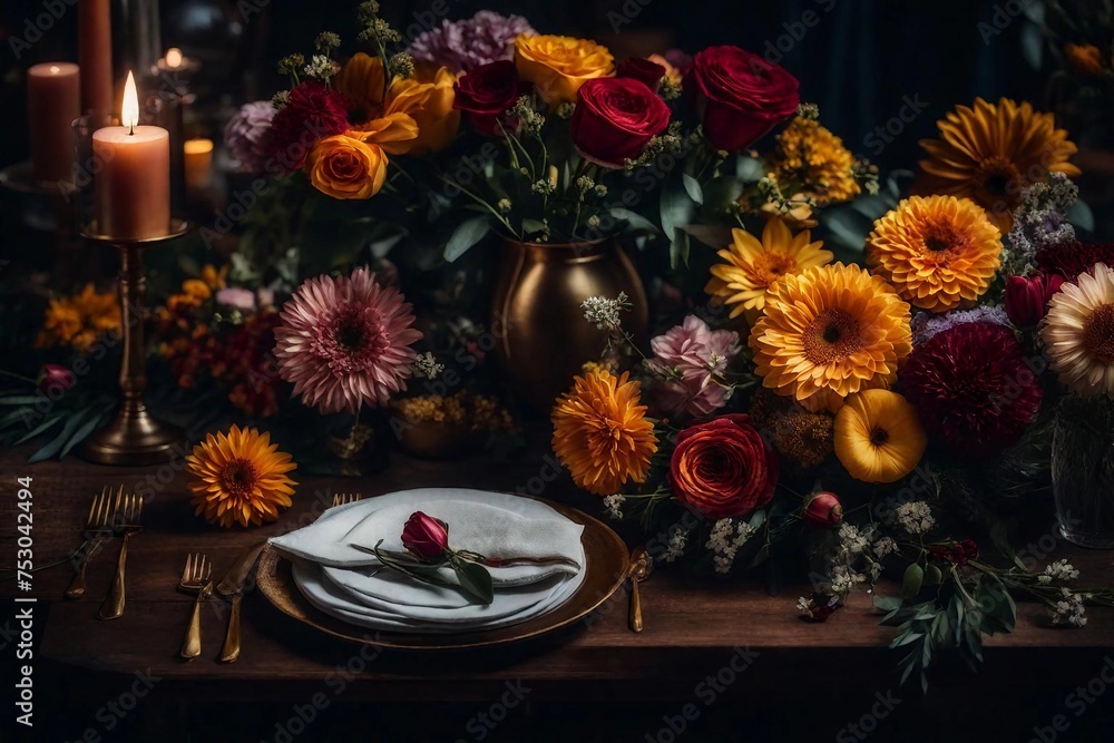 still life with flowers and candles