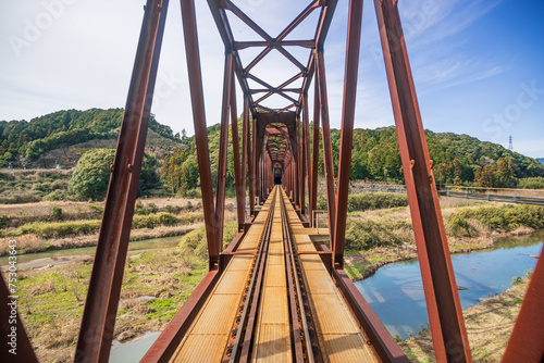 鉄橋を渡る列車からの景色
