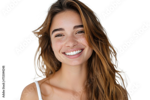close up portrait of a smiling woman isolated on Transparent/white background