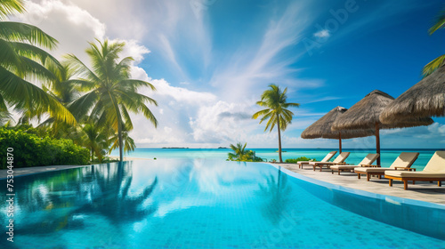 holiday tropical hotel beach sea pool sunny day nobody background ai visual © Ali