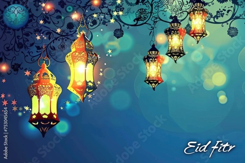 A beautiful scene showing the words eid al fitr