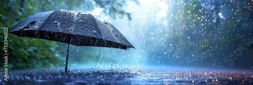 umbrella in the rain with bokeh background   Rain On Umbrella  empty space for text  banner