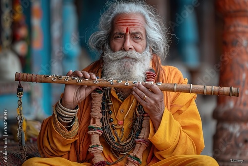 "Flute Harmony" A local musician playing traditional tunes on a handmade flute in the peacefulness of a Rural Indian village