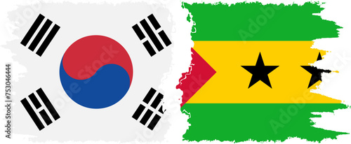 Sao Tome and Principe and South Korea grunge flags connection vector