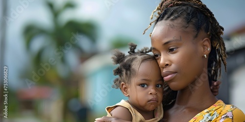 Protective Embrace A Haitian Woman and Her Child, To capture the resilience and love within the Haitian community, highlighting the importance of