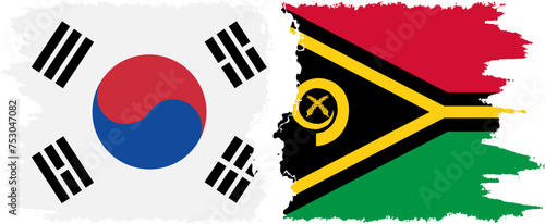 Vanuatu and South Korea grunge flags connection vector