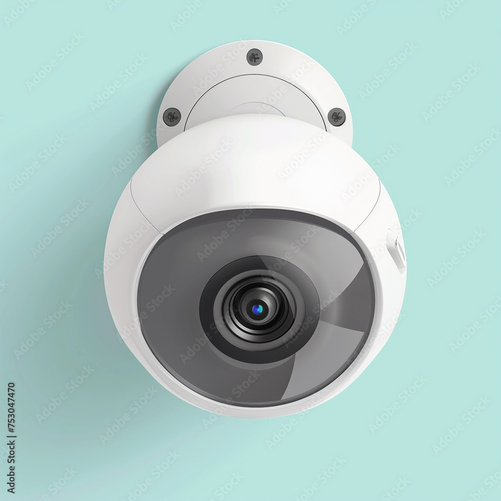 Modern Security Camera on Light Blue Background