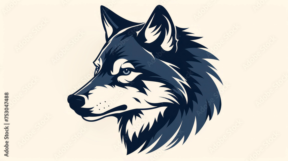 Stylized wolf head vector illustration in striking blue tones