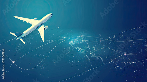 Airplane line path route travel vector concept.