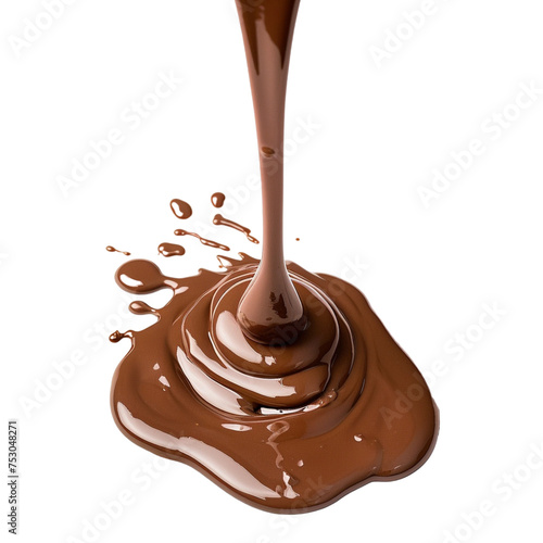 Pouring chocolate isolated transparent, Generative AI