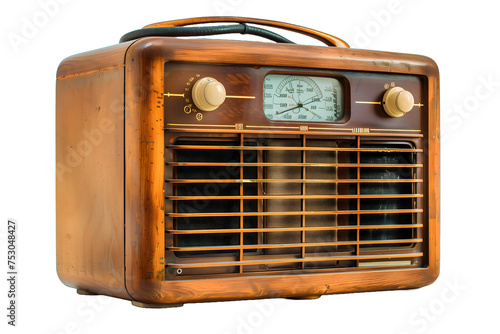 Vintage Brown Portable Radio - Isolated on White Transparent Background 