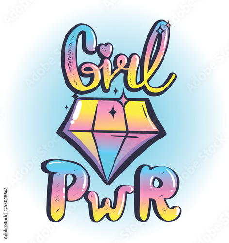 Girl power poster with diamond. Typography vector illustration for fashion graphics, t shirt prints. Lettering print