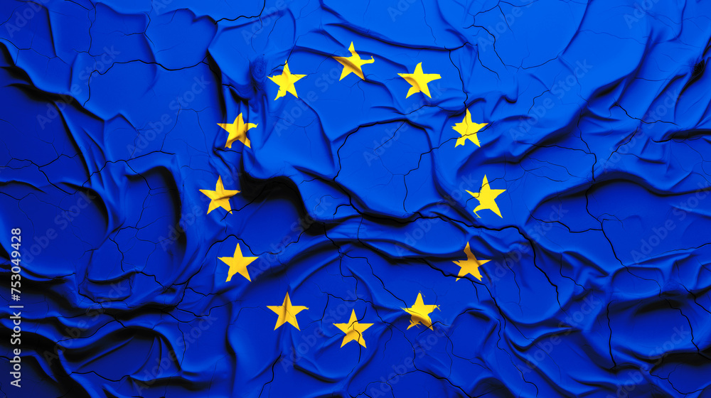 Close-Up of a Wrinkled and Cracked Old European Union Flag Close-Up of a Wrinkled and Cracked Old European Union Flag