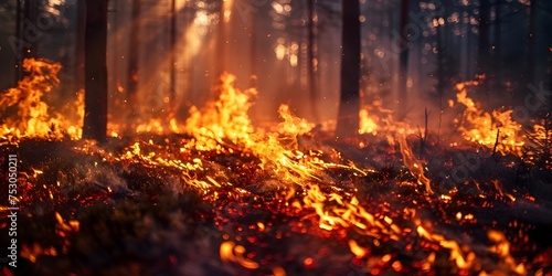 Autumn Forest Fire in Terragen Style, To convey a sense of danger and drama in the natural world, while showcasing the beauty and destruction of a