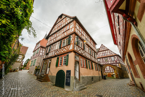 Traditional architecture with old half-timbered houses in the town of Heppenheim an der Bergstrasse. 