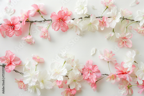 Hanami Harmony  Delicate Faux Cherry Blossoms Spread on Pristine White