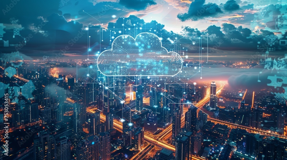 A futuristic cityscape powered by cloud computing technology