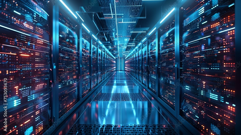 A futuristic data center, brimming with servers dedicated A futuristic data center, brimming with servers dedicated