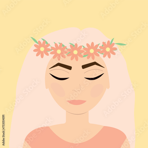 Fototapeta Naklejka Na Ścianę i Meble -  girl with flowers vector illustration of a girl, blonde, spring, flowers in her hair, nude,