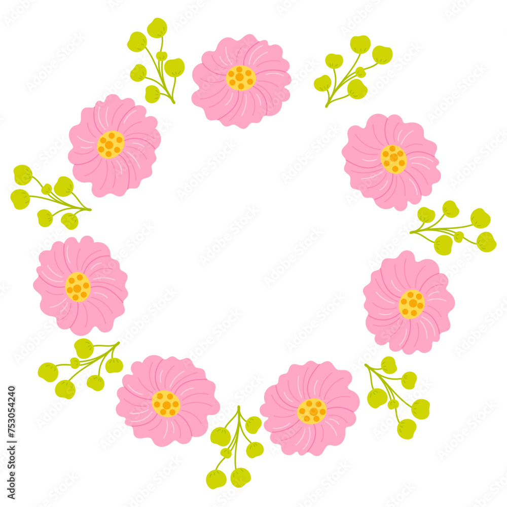 Spring Illustration. Vector spring flowers illustration mandala. Cute element for greeting cards, posters, stickers and seasonal design. Isolated on white background.