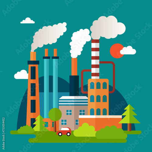 vector illustration of a factory polluting the air, ecology