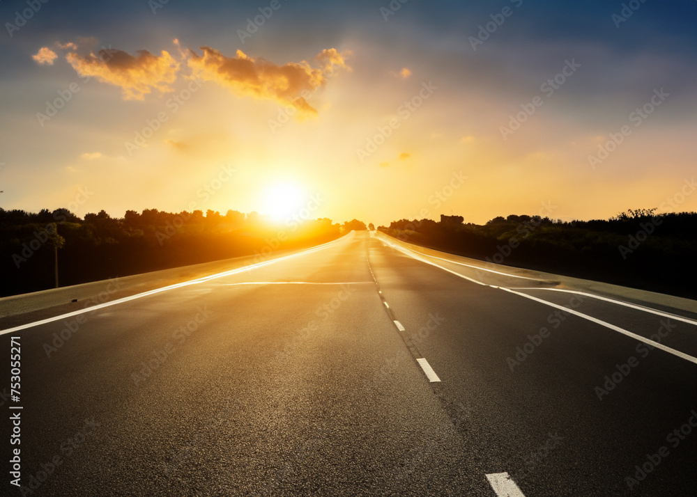 abstract empty asphalt road at night sunset or sunrise with lights created with generative ai technology. High quality illustration abstract empty asphalt road at night sunset or sunrise with lights created with generative ai technology. High quality illustration