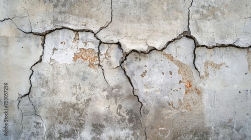 Cracks on the wall at the house or residence. The crack in the cement wall, Caused by the subsidence of the ground. Concrete wall crack background.