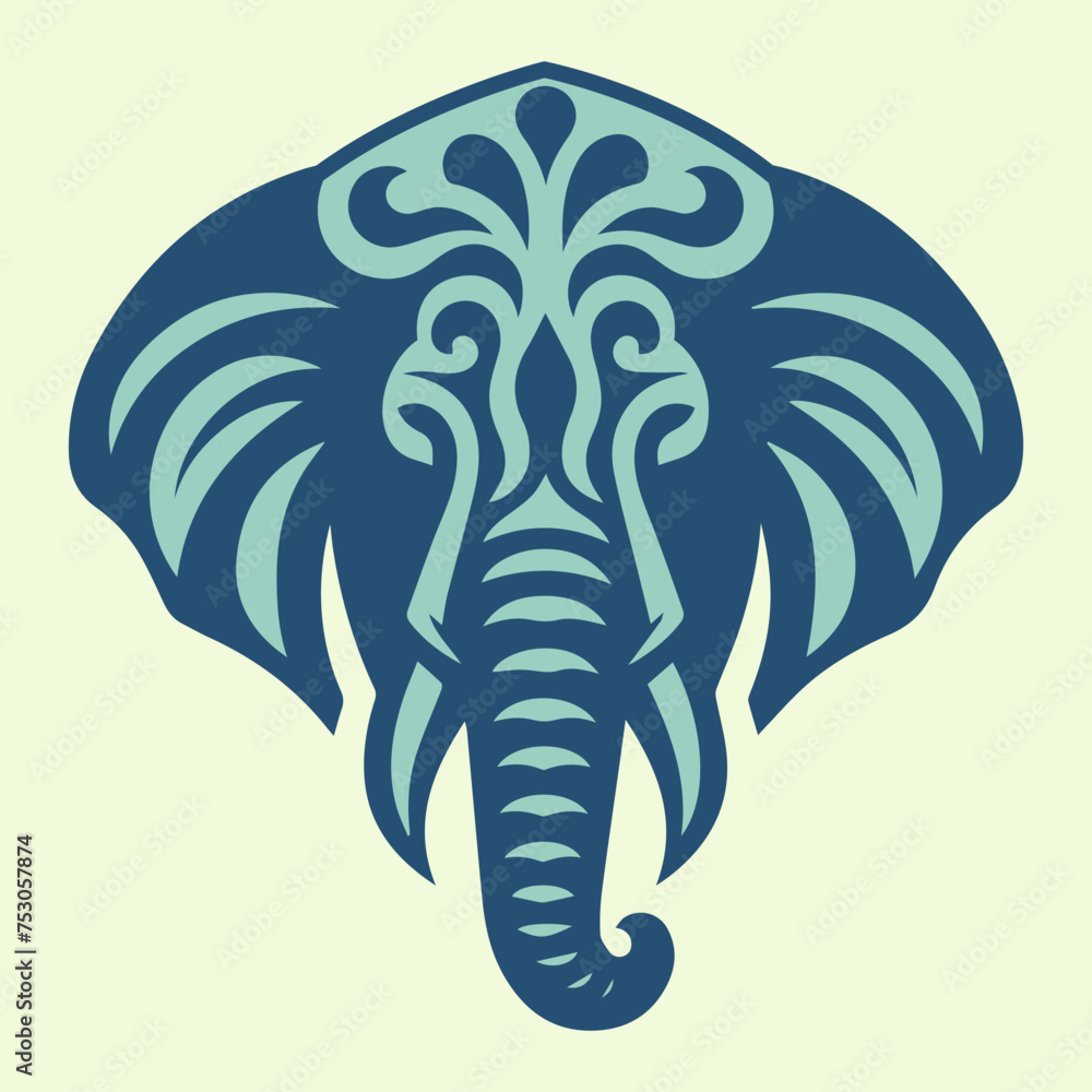 Fototapeta premium Illustration vector graphic of aesthetically patterned elephant head with color background. Perfect for company or gaming logo.