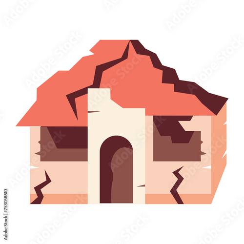 earthquake collapsed house isolated