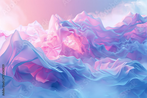 Trendy liquid 3D illustration background of pink blue soft waves, modern flowing gradient abstract, wallpaper banner with copy space High speed technology concept, virtual reality jump futuristic