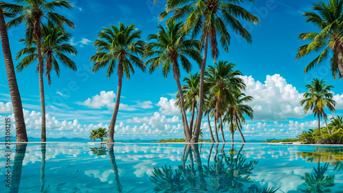 Palm trees on blue sky background