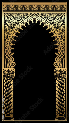 Ornamental golden arch in Indian or Arabic style