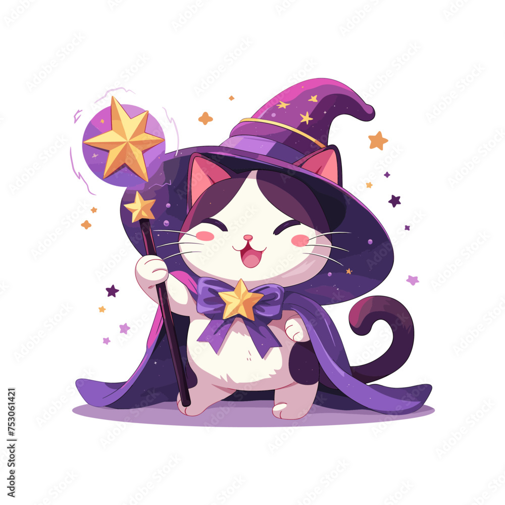 cartoon anime funny cat witch character in halloween wear witch hat and magic stick, happy cute, art, animal, kitten, pet, graphic, kitty cartoon anime funny cat witch character in halloween wear witch hat and magic stick, happy cute, art, animal, kitten, pet, graphic, kitty