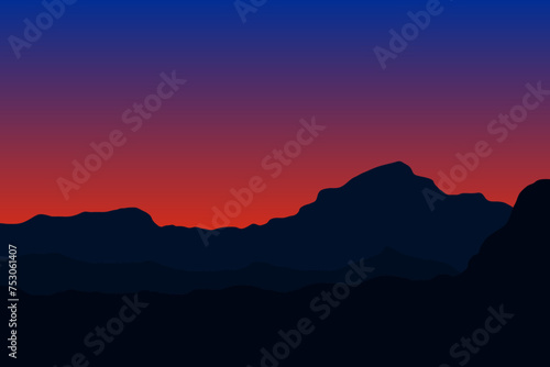 nature background, silhouette of mountains at sunset.