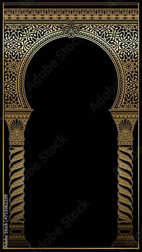 Ornamental golden arch in Indian or Arabic style