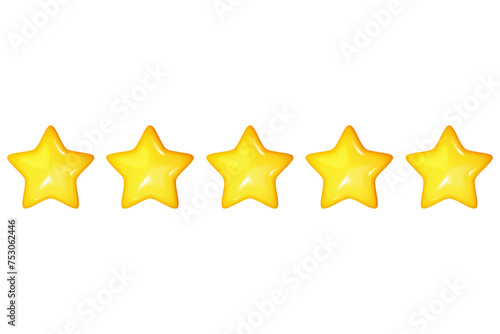 3D Five  Star Rating Vector 3d bubble rating five stars for best excellent services rating for satisfaction. 3d 5 star for quality customer rating feedback concept from client employee, product review