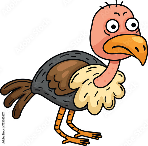 Hand drawn vulture character illustration, vector