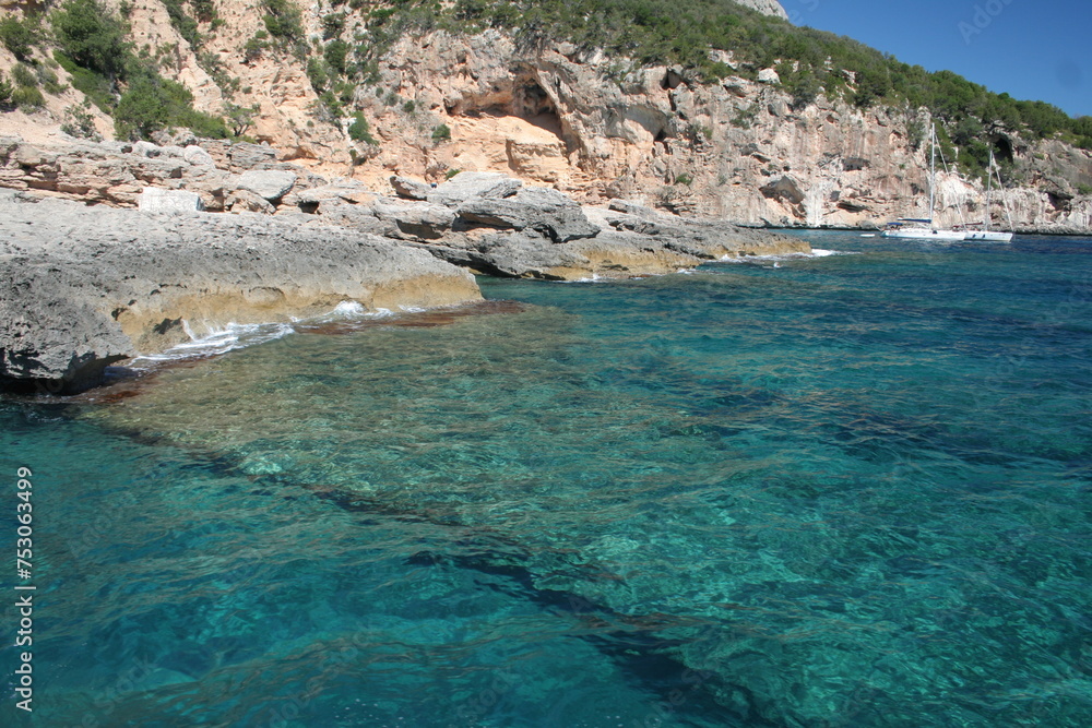 Turquoise water in the beautiful Orosei Gulf  in Sardinia, Italy