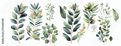 Elegant Collection of Watercolor Greenery and Flowers, Hand-Painted Botanical Illustrations for Invitations, Decor