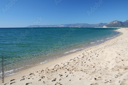 Turquoise water in the beautiful Orosei Beach in Sardinia  Italy